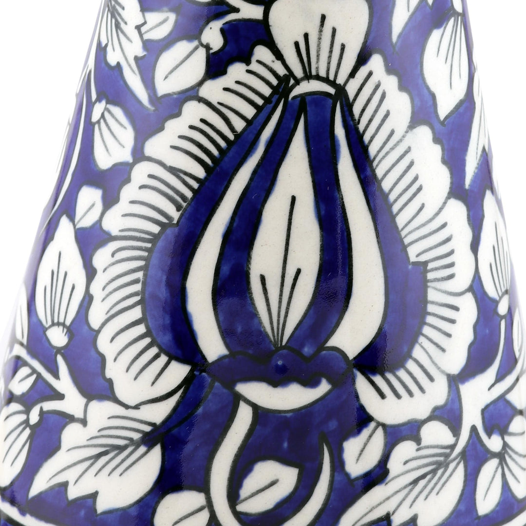 Leaf Motif Ceramic Decorative Vase in Blue from India - Royal Retreat in Blue