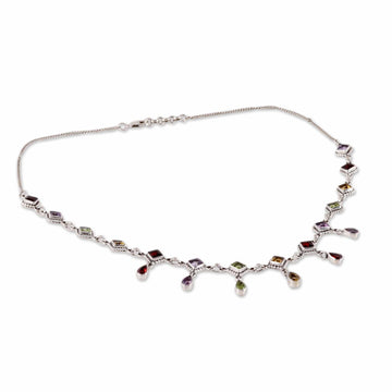 Multi-Gemstone Link Necklace Crafted in India - Shimmering Light