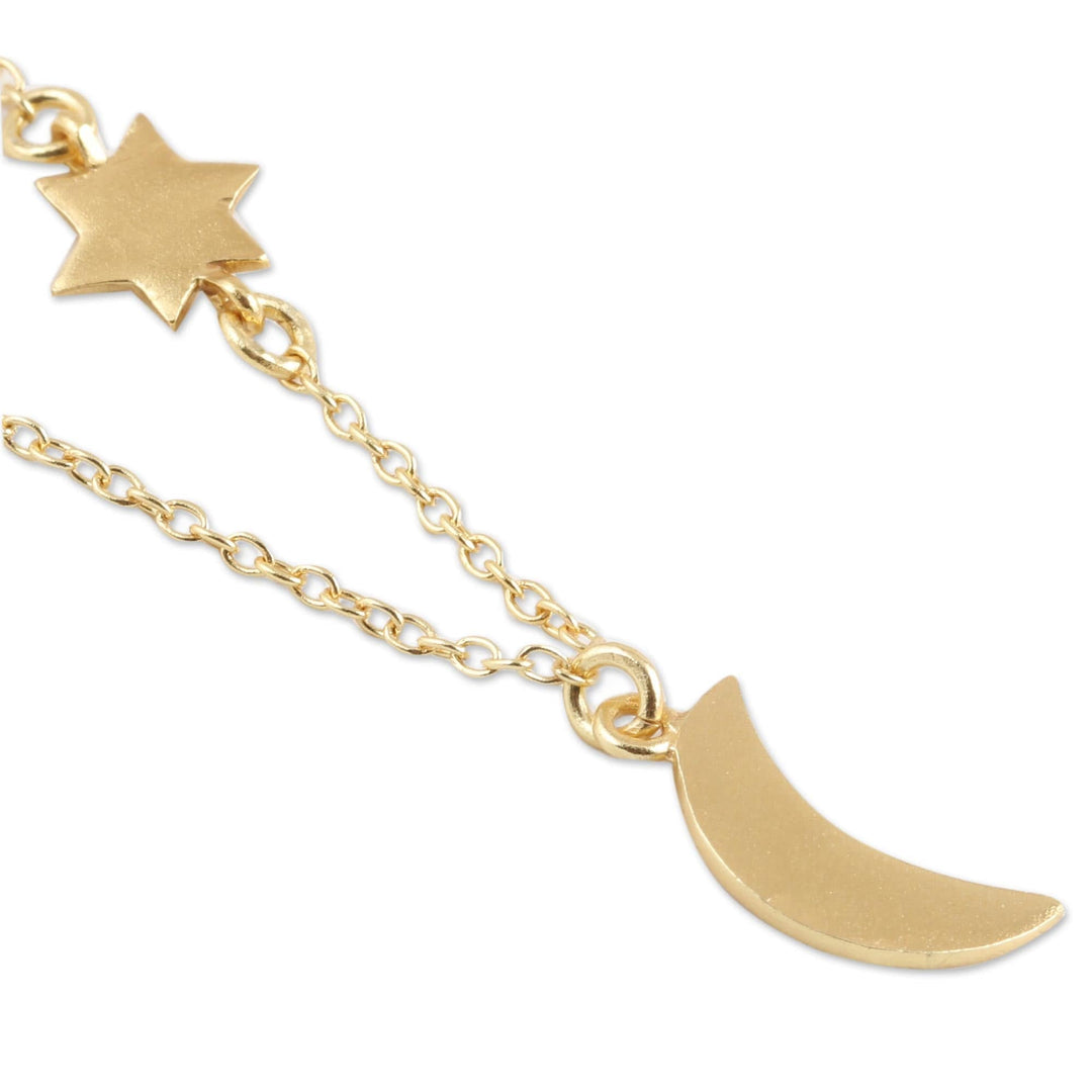 Gold Plated Sterling Silver Moon and Star Pendant Necklace - Celestial Glisten