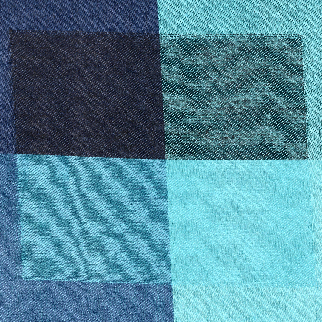 Viscose Shawl with Blue Patterns from India - Ocean Kaleidoscope Squares