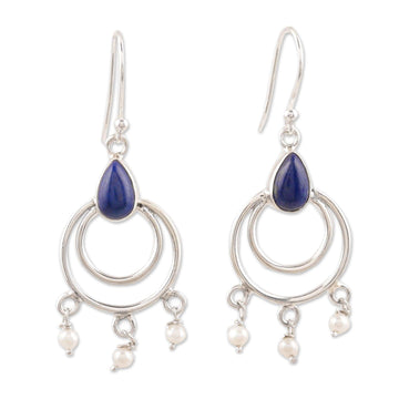 Lapis Lazuli and Cultured Pearl Dangle Earrings - Royal Aesthetic