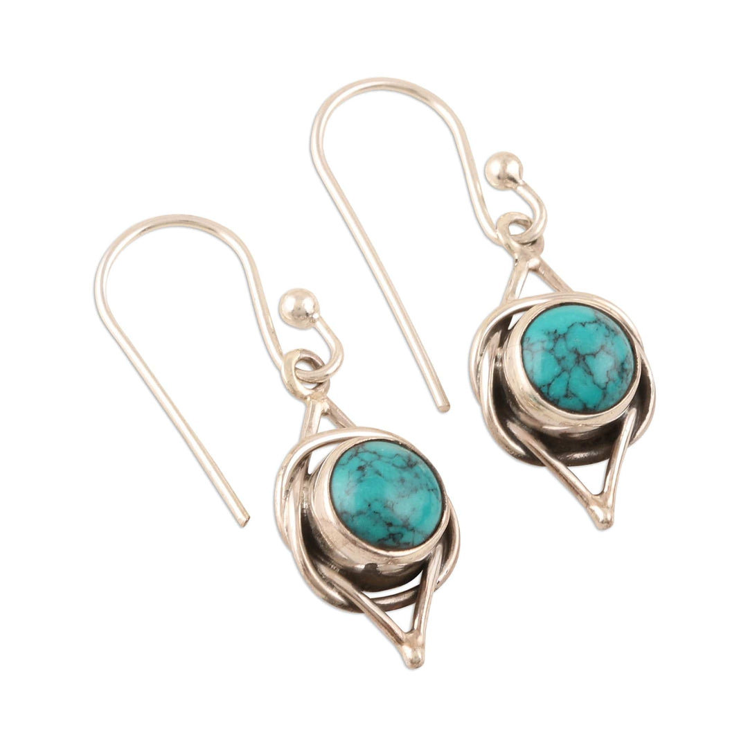Sterling Silver Earrings with Reconstituted Turquoise - Intricate Twirl in Turquoise