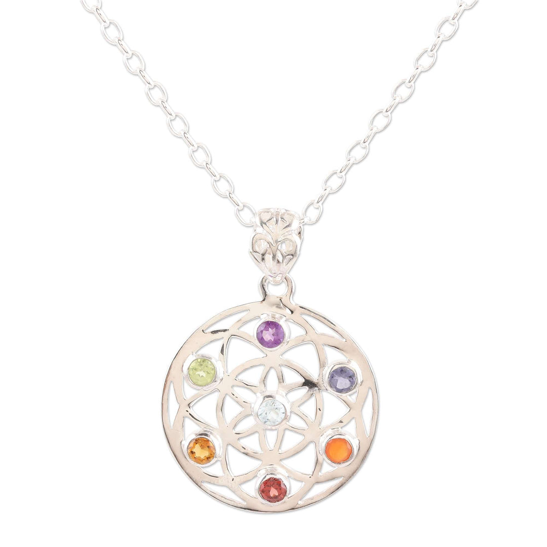 Multi-Gemstone and Sterling Silver Chakra Pendant Necklace - Chakra Medallion