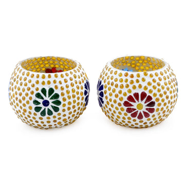 Floral Glass Mosaic Tealight Holders (Pair) - Floral Lights