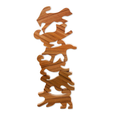 Hand Made Teak Dog-Themed Stacking Game (6 Pieces) - Ninja Dogs