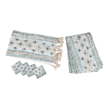 Fringed Cotton Table Linen Set (Set for 4) - Sea Diamonds