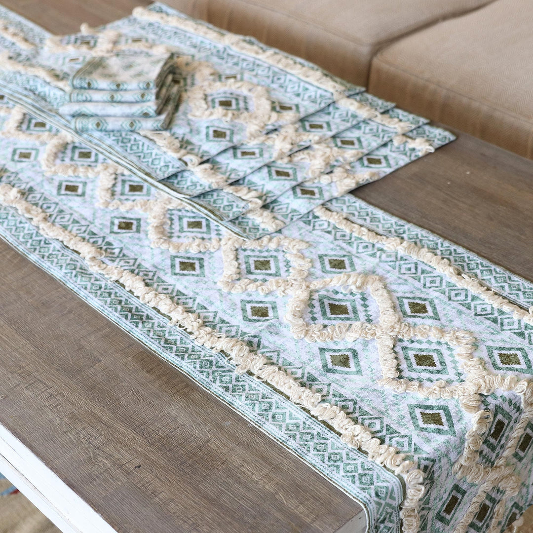 Fringed Cotton Table Linen Set (Set for 4) - Sea Diamonds