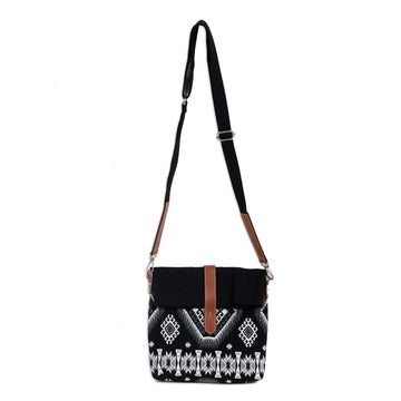 Woven Cotton and Leather Sling Bag - Fancy Diamonds