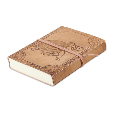 Embossed Cotton and Leather Elephant-Motif Journal - Stomping Grounds