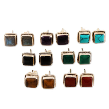 Hand Crafted Square Stud Earrings (Set of 7) - Dazzling Squares