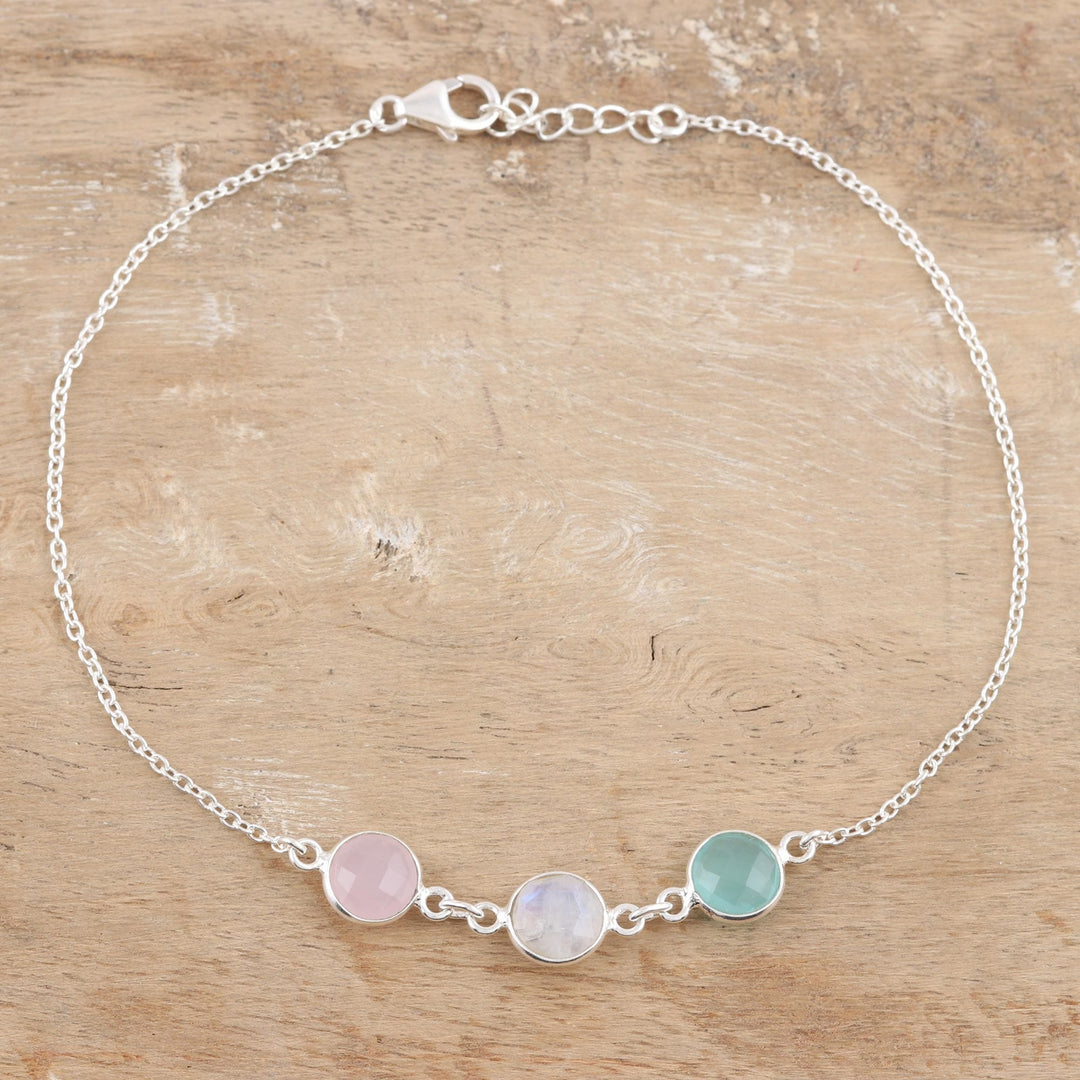 Chalcedony and Rose Quartz Anklet - Underwater Trio