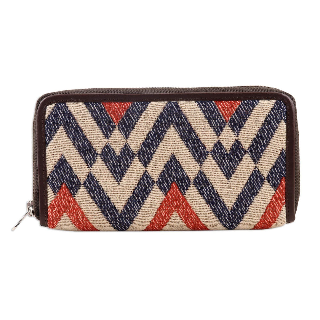 Patterned Cotton and Leather Wallet - High-Rise