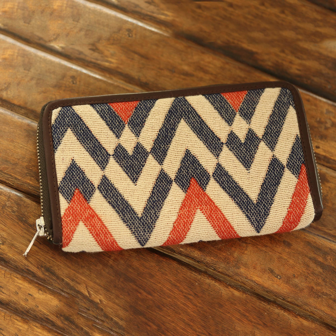 Patterned Cotton and Leather Wallet - High-Rise