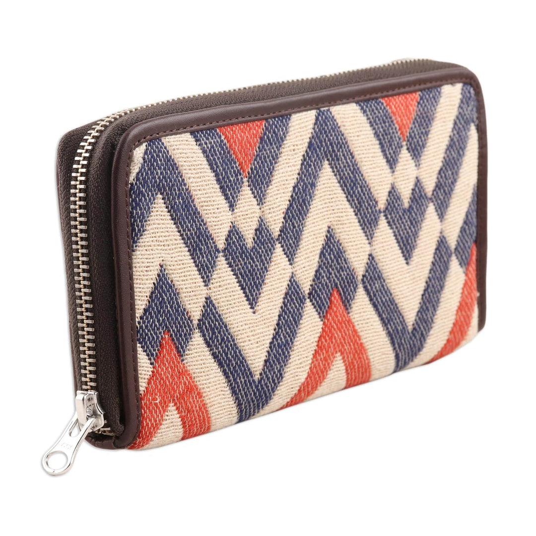Patterned Cotton and Leather Wallet - High-Rise