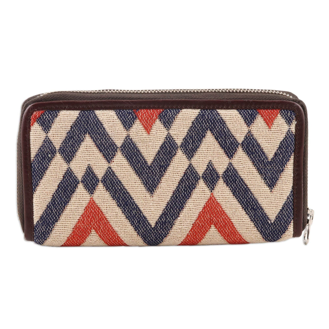 Patterned Cotton and Leather Wallet - High-Rise