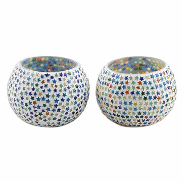 Glass Star Mosaic Tealight Candleholders (Pair) - Starry Dazzle