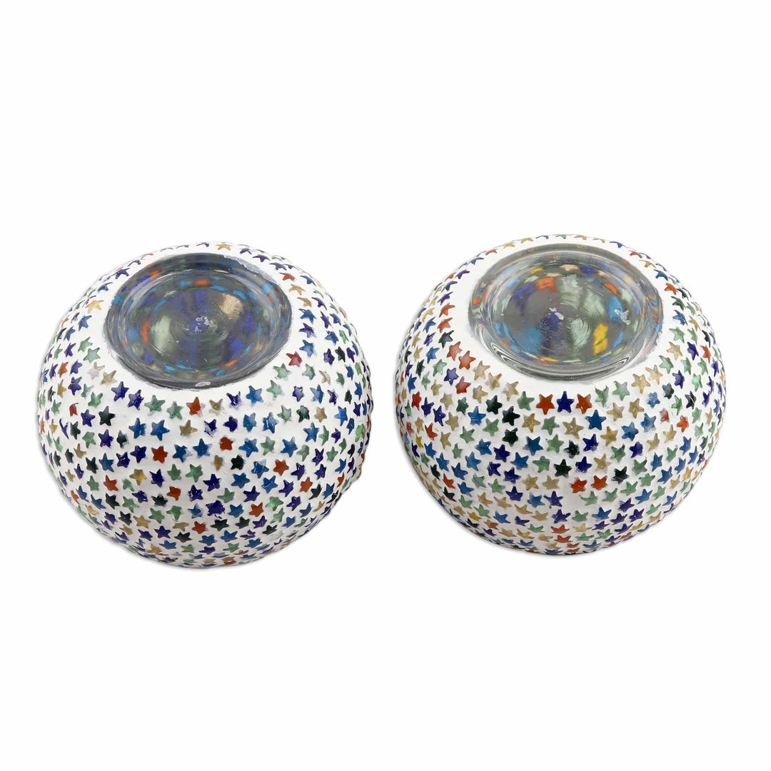 Glass Star Mosaic Tealight Candleholders (Pair) - Starry Dazzle