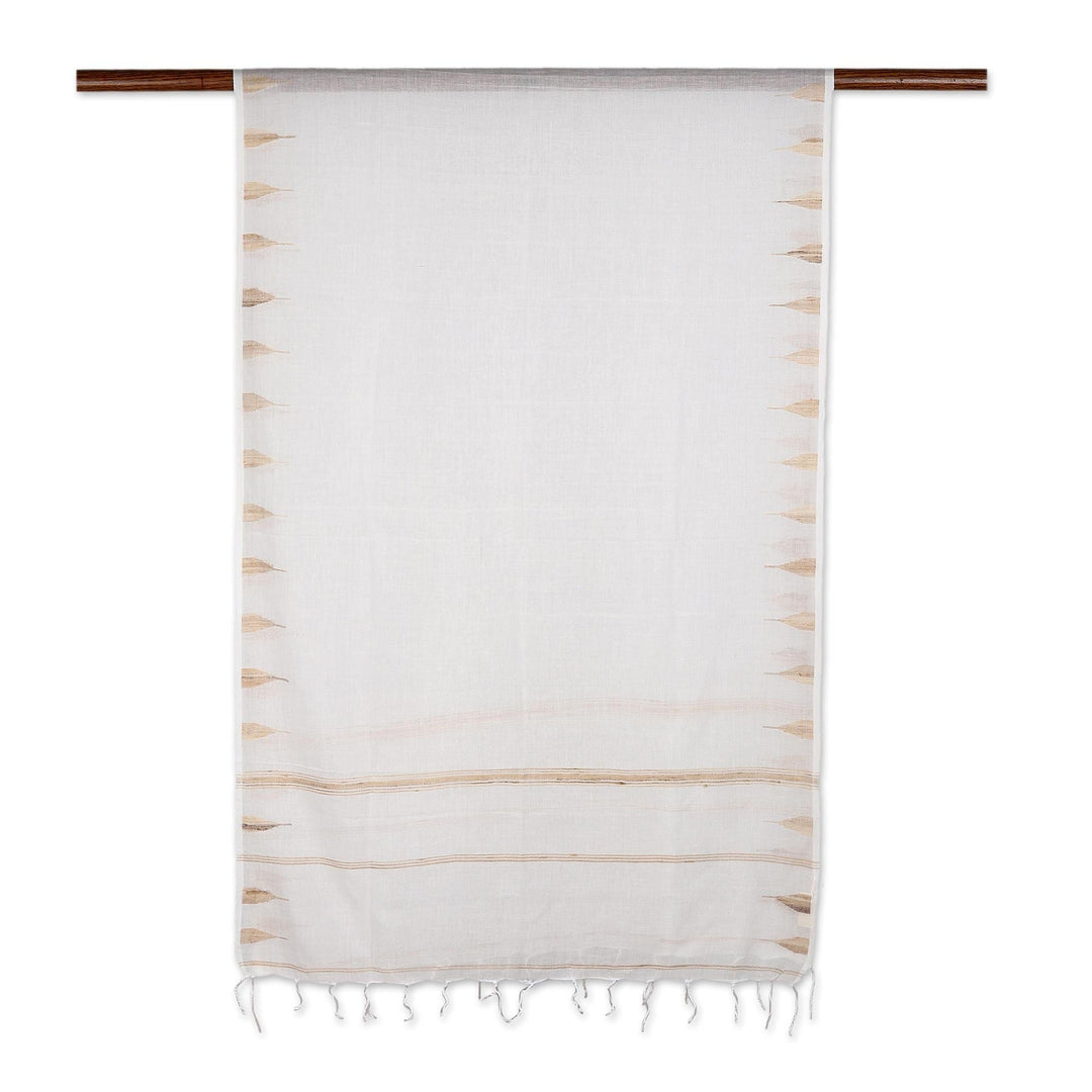 Hand Woven Cotton Muslin and Silk Shawl - Sandy Pyramids