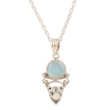 Indian Chalcedony and Blue Topaz Pendant Necklace - Glacial