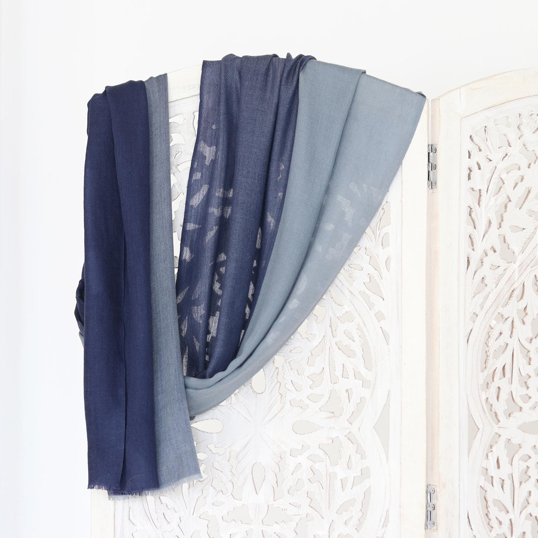 Hand-Woven Blue Wool Shawl from India - Blue Rhapsody