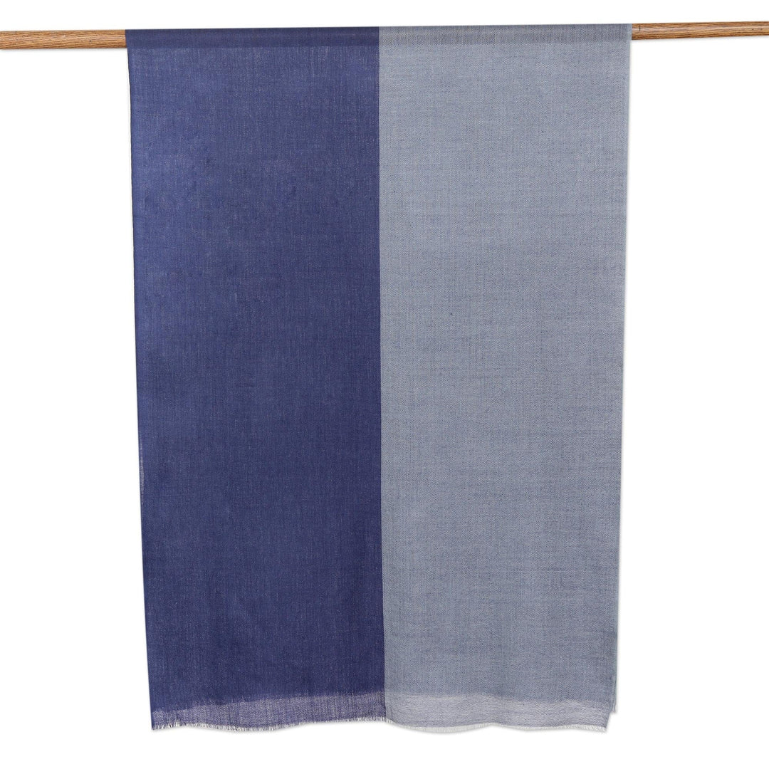 Hand-Woven Blue Wool Shawl from India - Blue Rhapsody