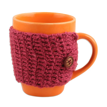 Hand-Knit Buttoned Beverage Cozy - Cozy Coffee