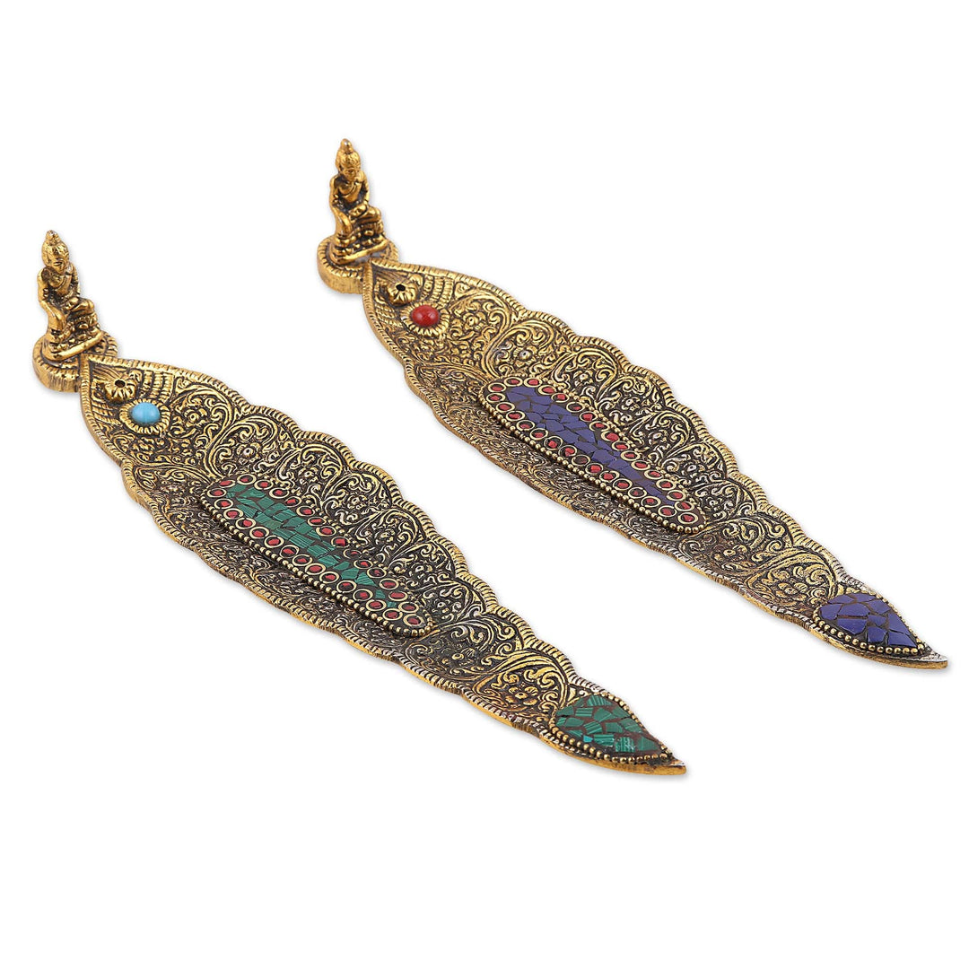 Brass Incense Holders with Antique Finish (Pair) - Buddha's Nature