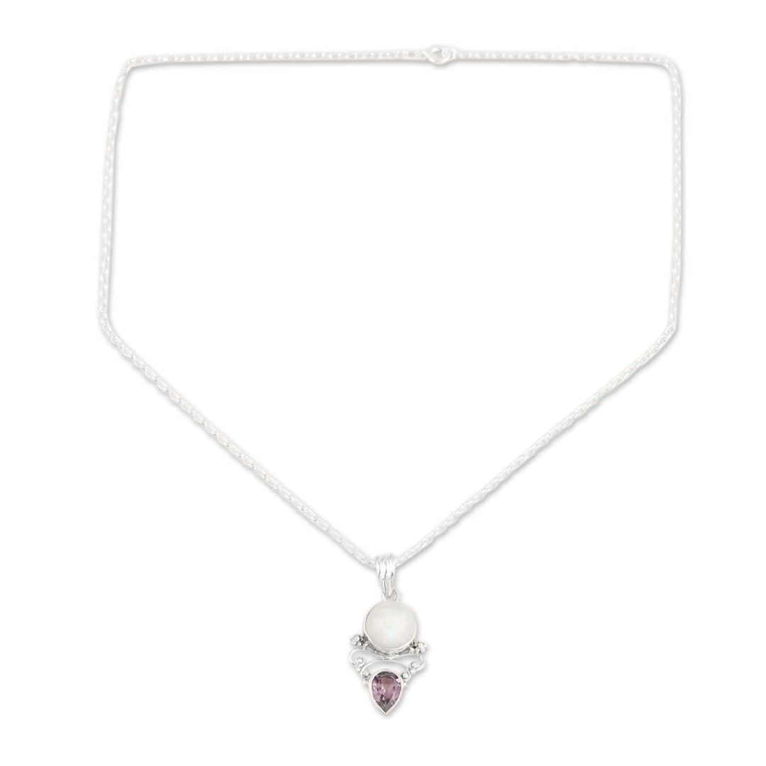 Amethyst and Rainbow Moonstone Pendant Necklace - Mystic Tide