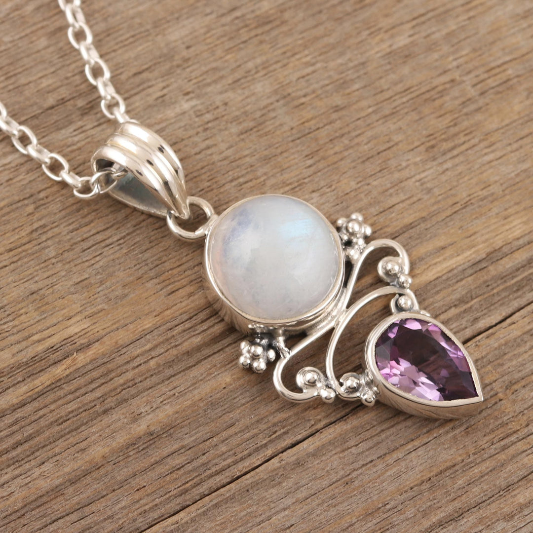 Amethyst and Rainbow Moonstone Pendant Necklace - Mystic Tide