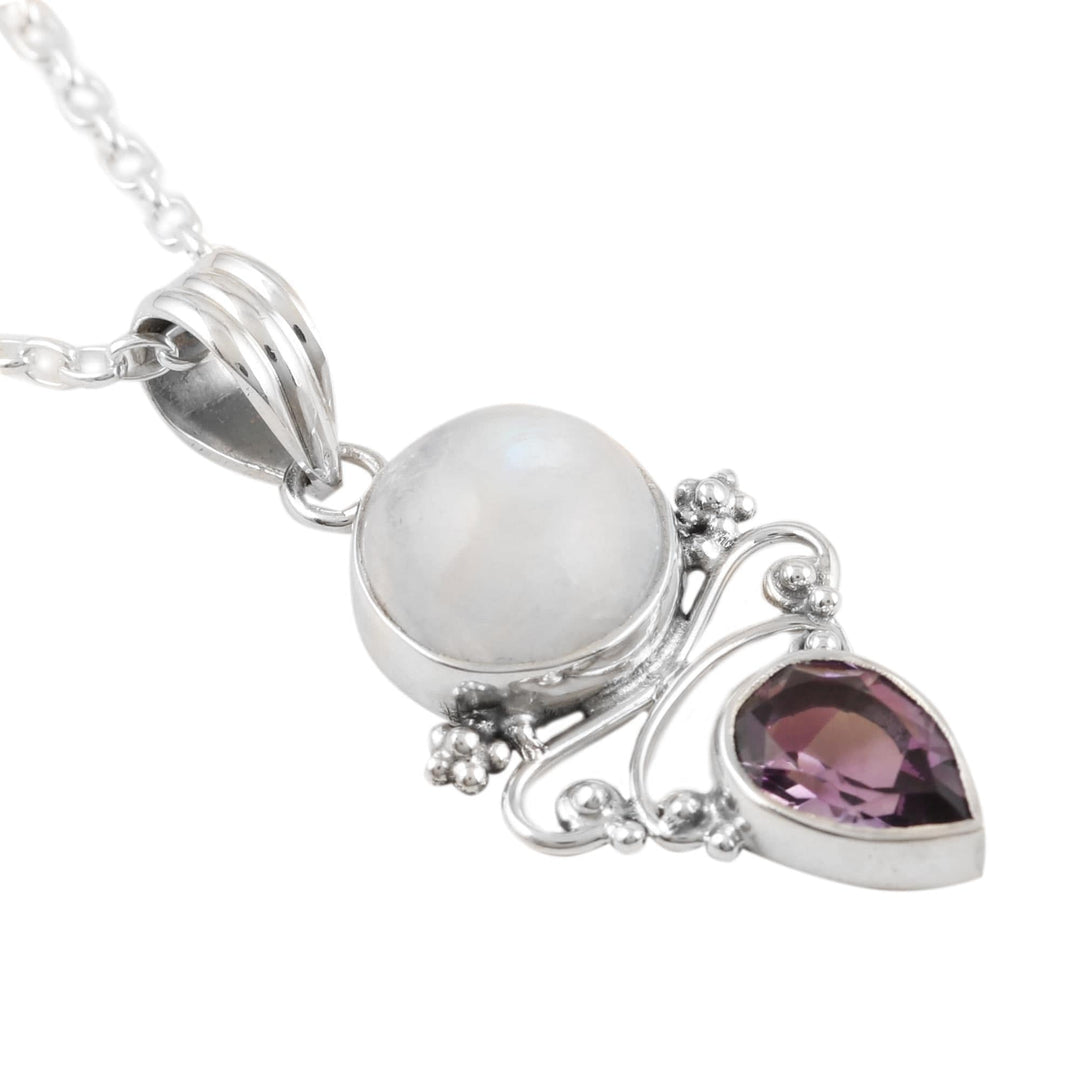 Amethyst and Rainbow Moonstone Pendant Necklace - Mystic Tide