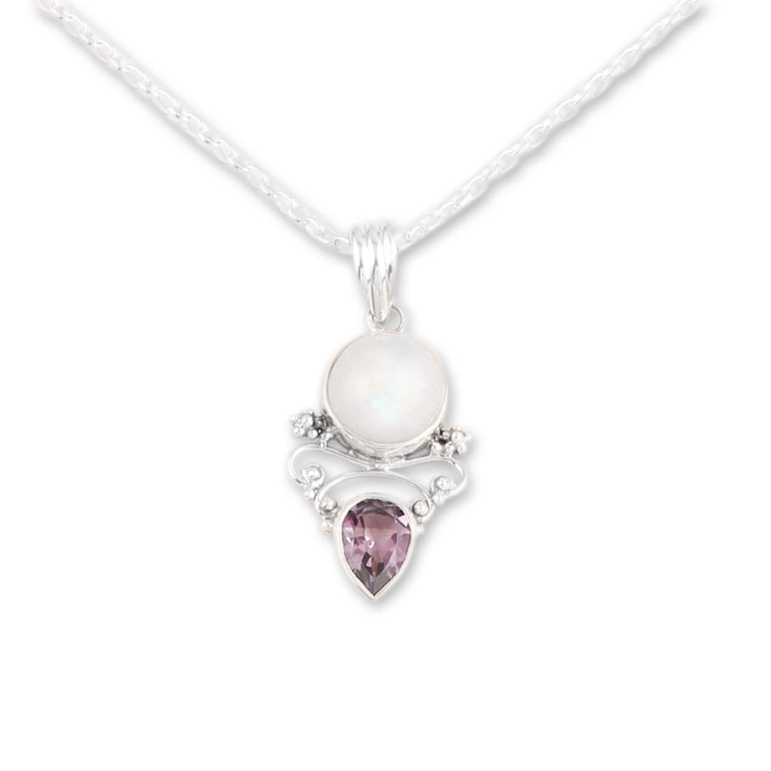 Amethyst and Rainbow Moonstone Pendant Necklace - Mystic Tide