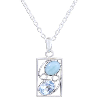 Larimar and Blue Topaz Pendant Necklace from India - Sweet Companions