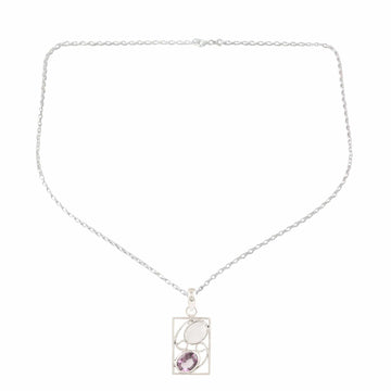 Indian Amethyst and Rainbow Moonstone Pendant Necklace - Sweet Companions