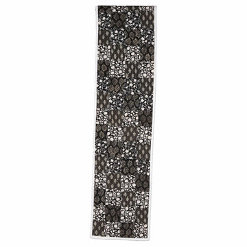 Black and Grey Cotton Table Runner with Patchwork Pattern - Charcoal Blooms