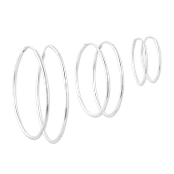 Set of 3 Sterling Silver Hoop Earrings Crafted in India - Looping Loops