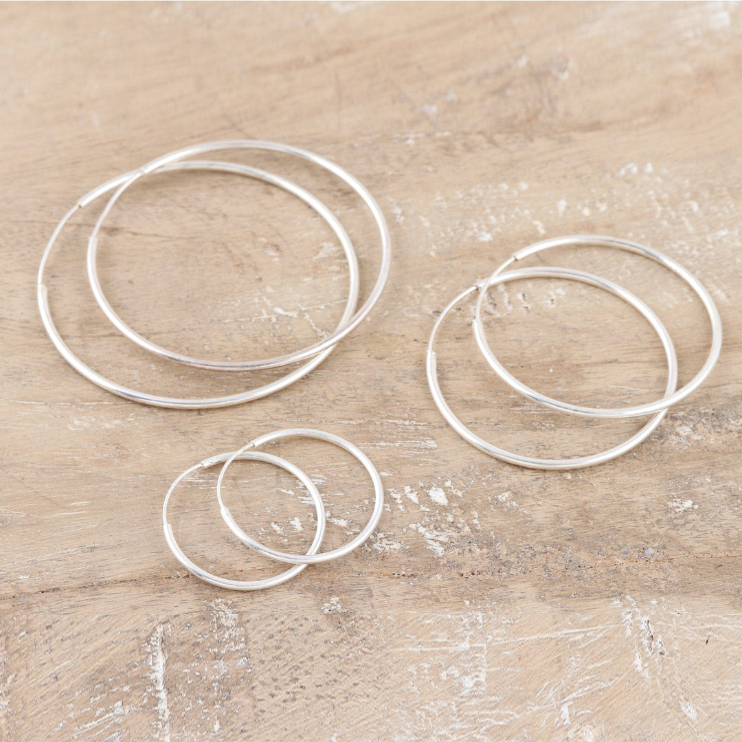 Set of 3 Sterling Silver Hoop Earrings Crafted in India - Looping Loops