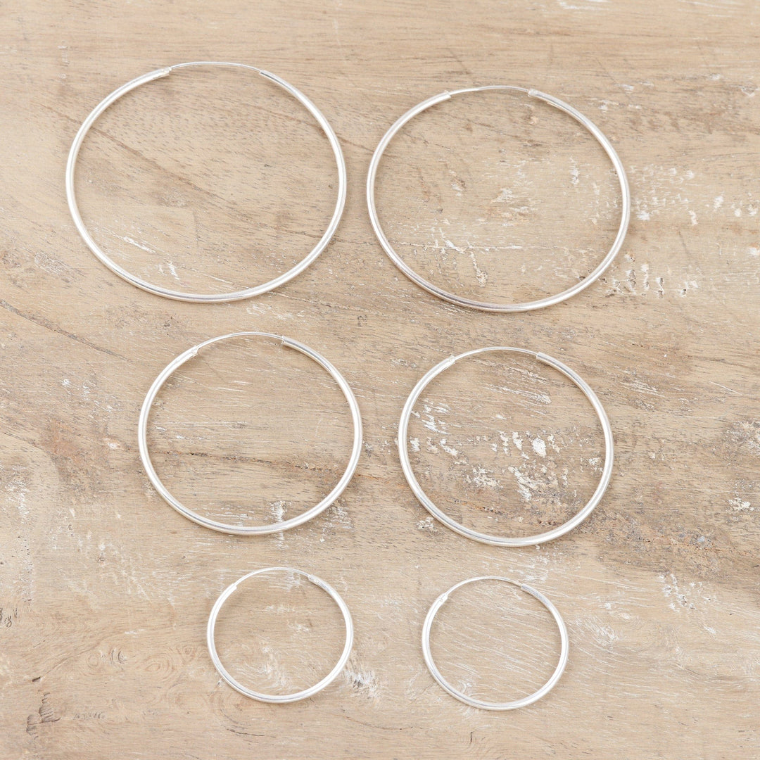 Set of 3 Sterling Silver Hoop Earrings Crafted in India - Looping Loops