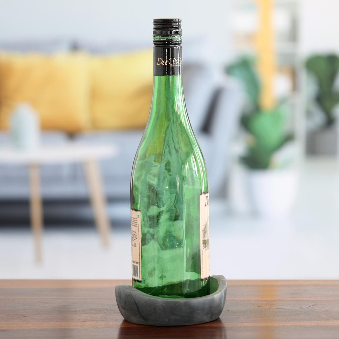 Bottle Coaster Handcrafted from Natural Soapstone in India - Grey Display