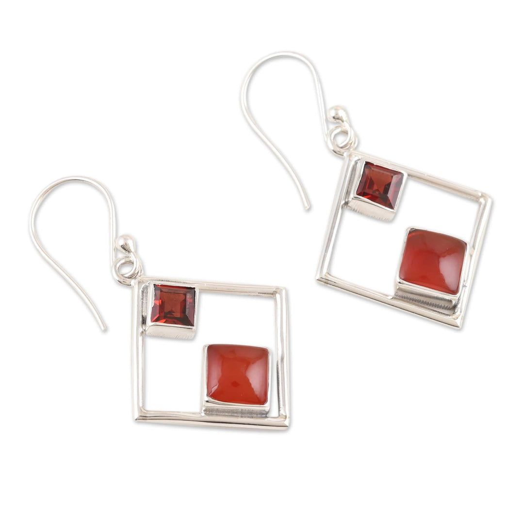 Rhombus Sterling Silver Dangle Earrings with Natural Stones - Warm Rhombus