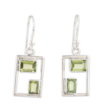 Rectangular Faceted Peridot Dangle Earrings from India - Fortune Order