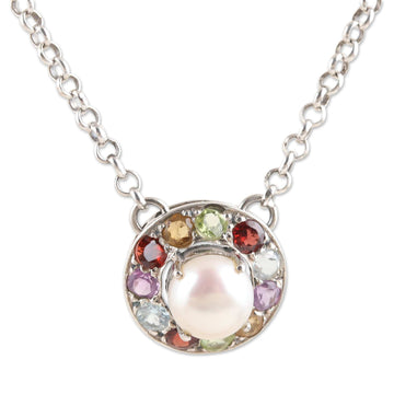 Faceted Multi-Gemstone Pendant Necklace Crafted in India - Ocean Flora