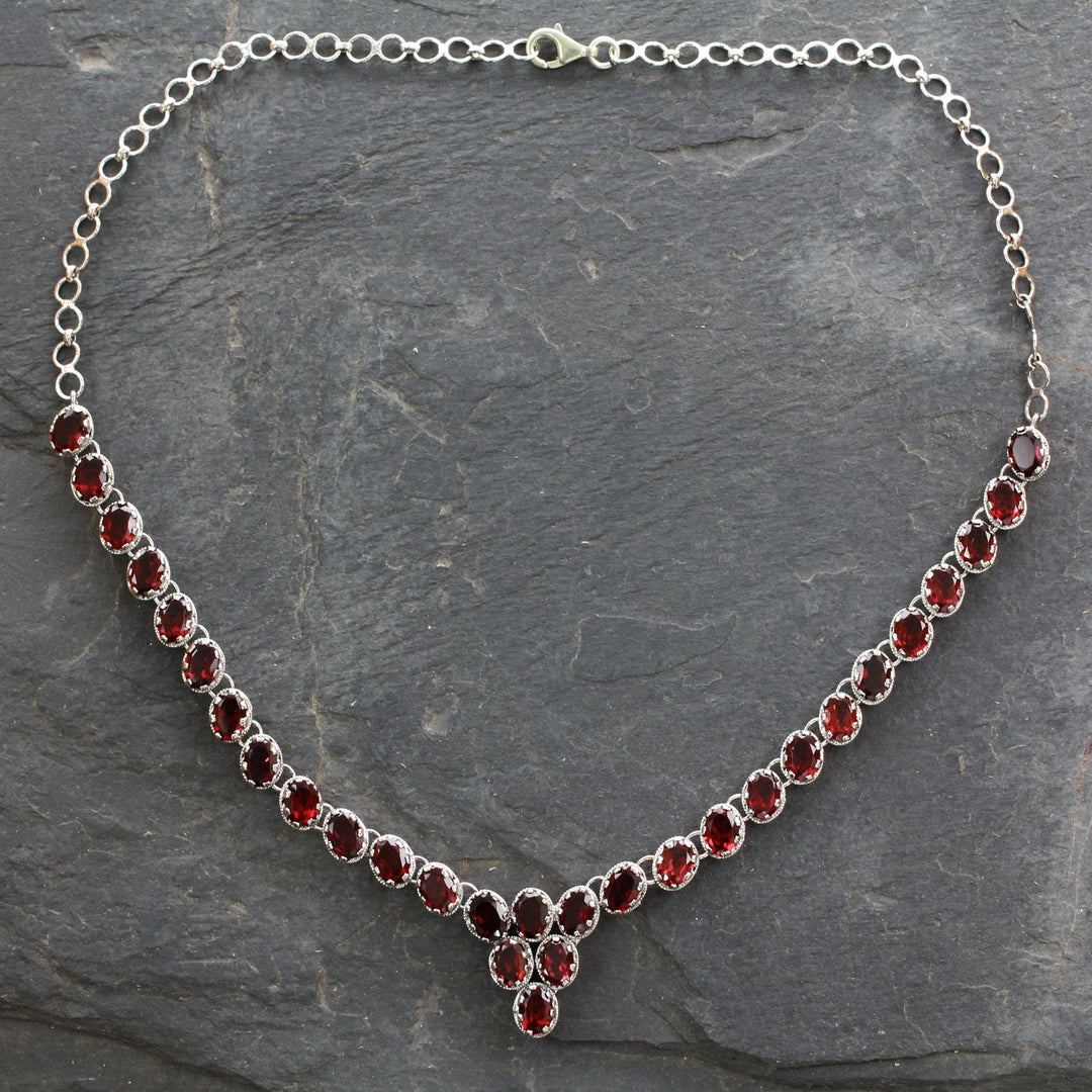 Fair Trade Garnet Choker Necklace Sterling Silver Love - Cascading Crimson