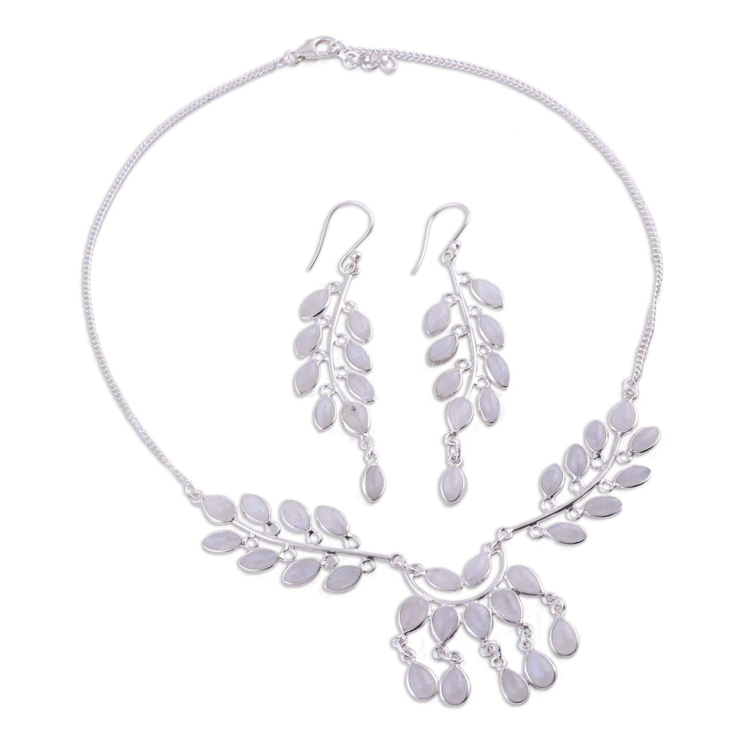 Rainbow Moonstone and Sterling Silver Jewelry Set - Falling Leaves