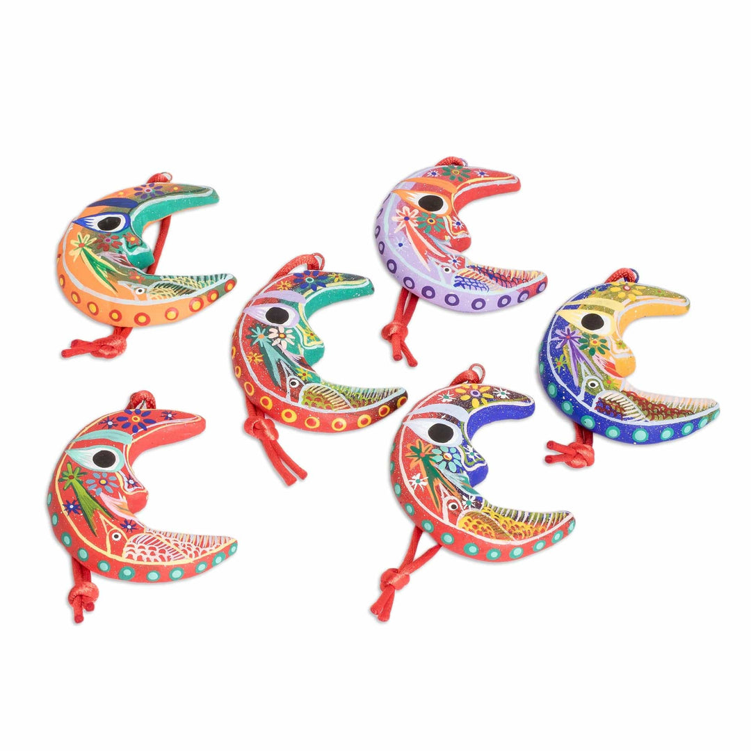 Handcrafted Christmas Ceramic Ornaments (Set of 6) - Crescent Moon