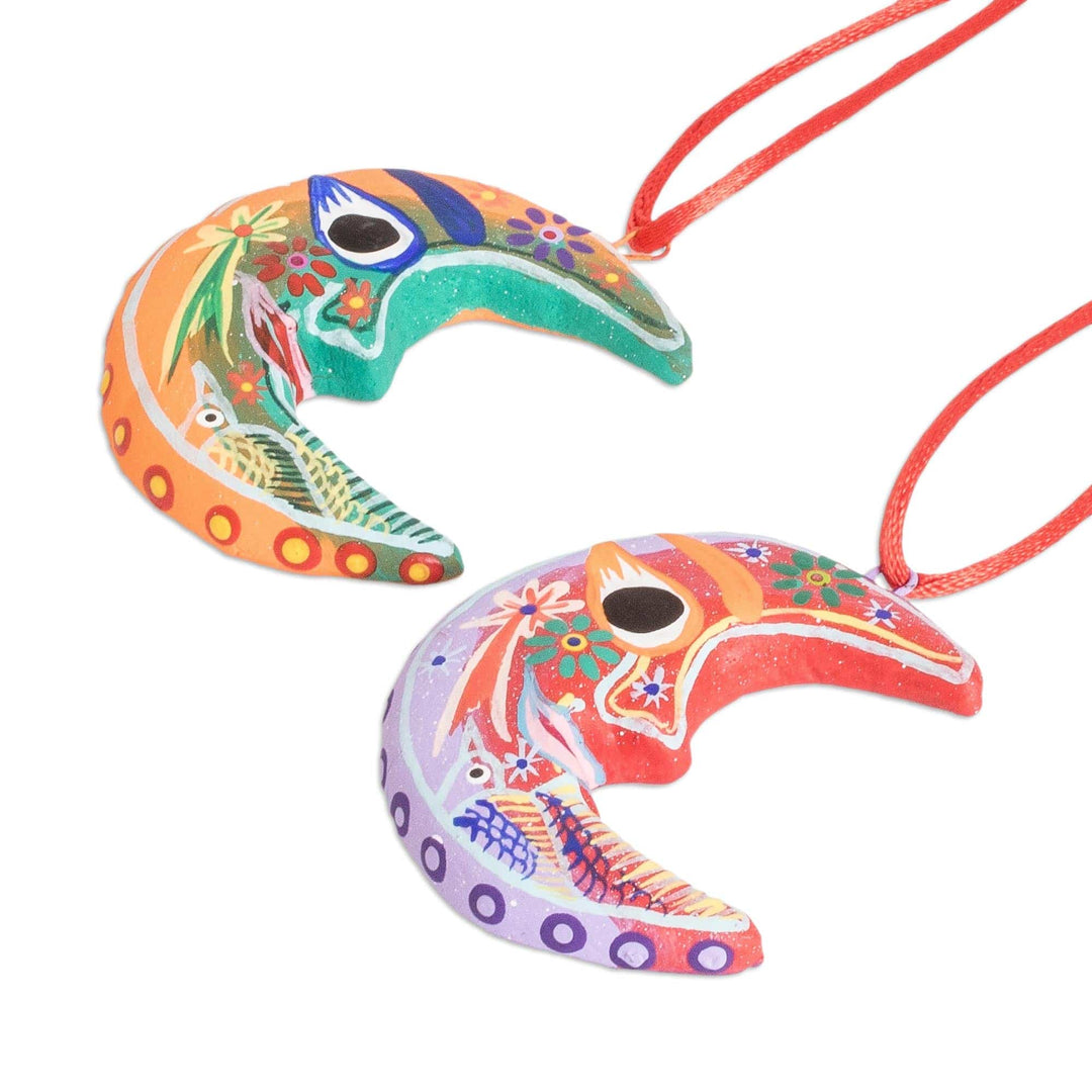 Handcrafted Christmas Ceramic Ornaments (Set of 6) - Crescent Moon