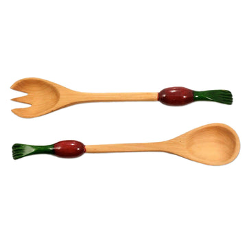 Wood Spoon and Fork Serving Set (Pair) - Red Radish