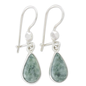 Fair Trade Sterling Silver Dangle Jade Earrings - Pale Green Tears