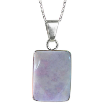 Reversible Lilac Jade and Silver Maya Glyph Necklace - Breath of Life