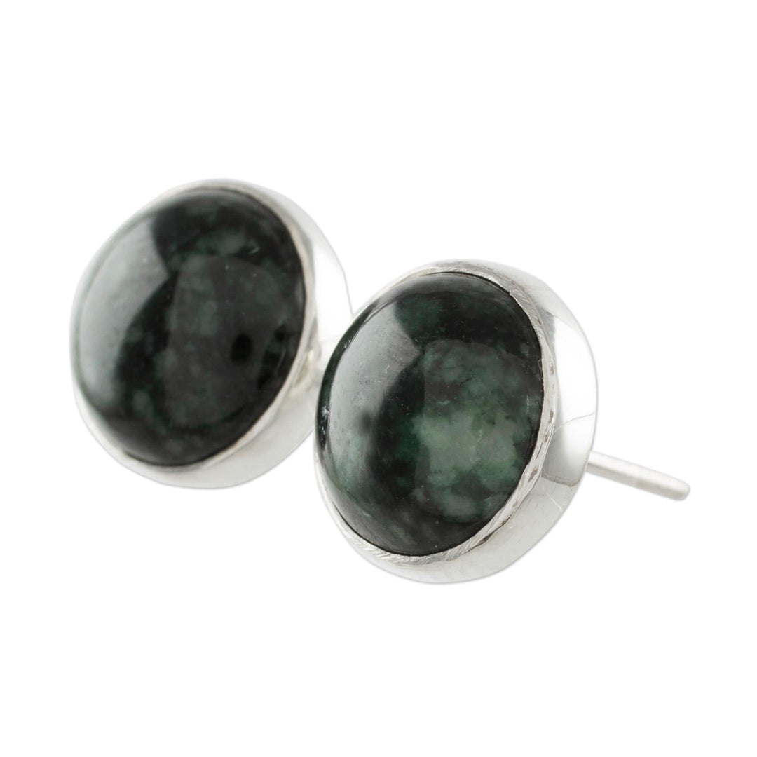 Dark Green Jade Earrings Sterling Silver Artisan Jewelry - Harmonious Peace