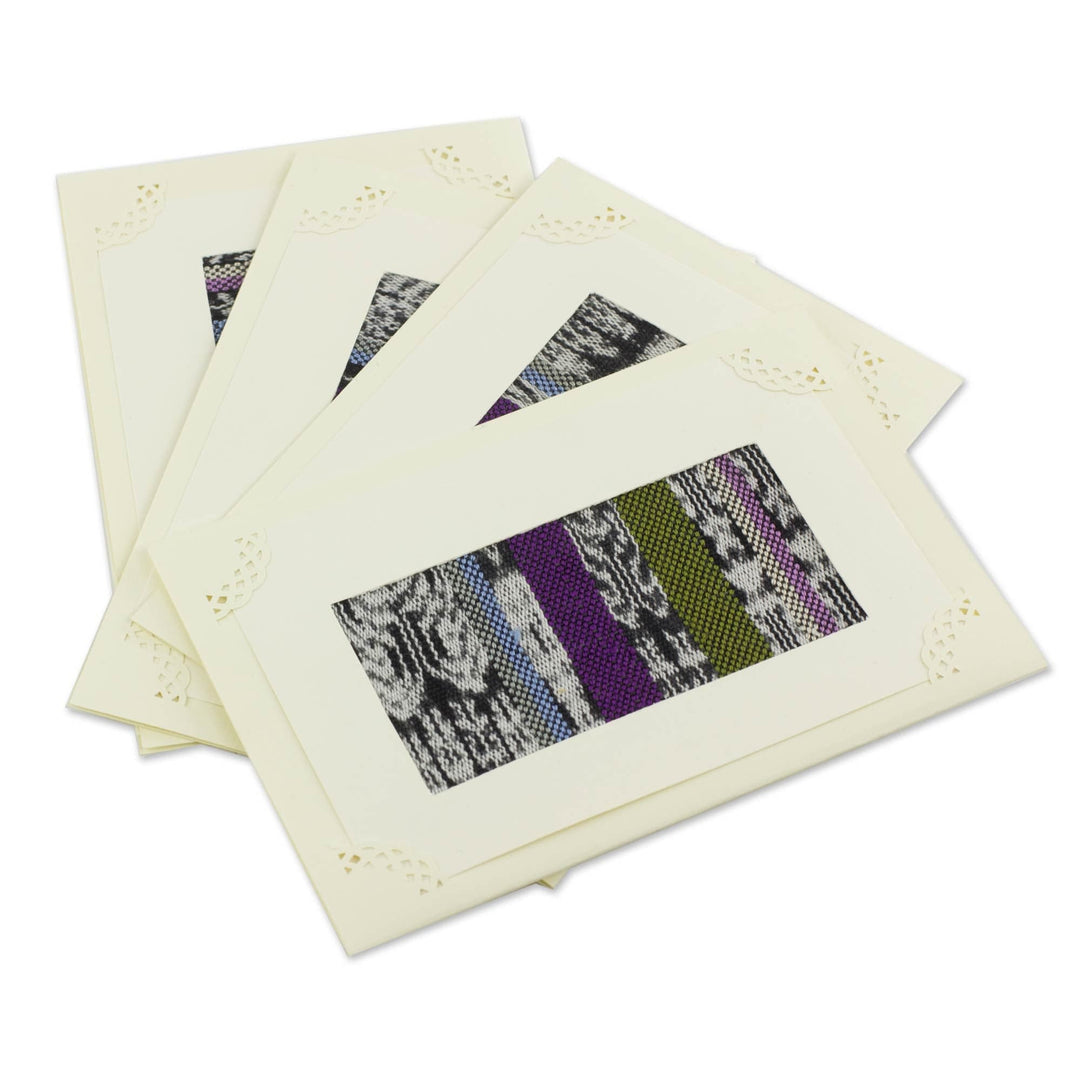 Maya Weavings Greeting Cards from Guatemala (Set of 4) - Maya Blues